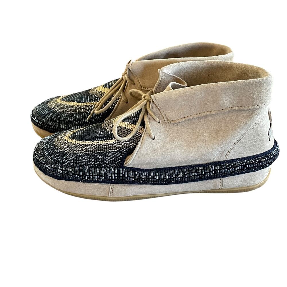 LAIDBACK LONDON Inca Women's Size 36/US 6 Navy Blue Beige Soft Beaded Moccasins - Picture 8 of 10
